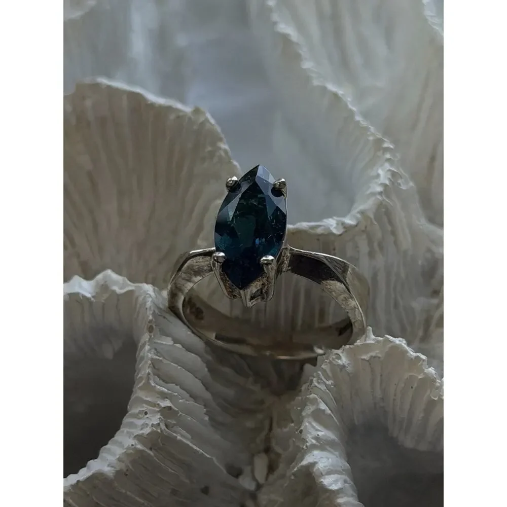 925 Sterling Silver Dark Green Spinel Ring Size 7